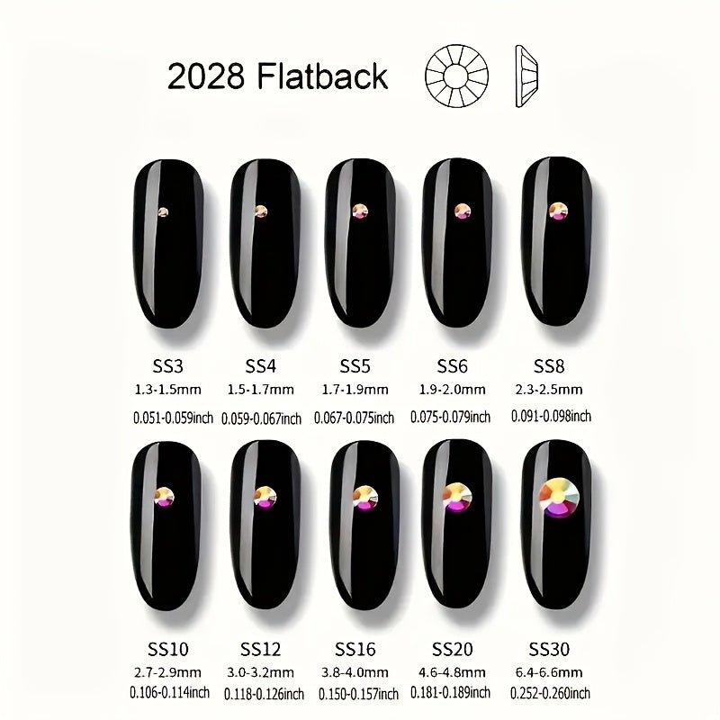 DIY makiyaj, kiyimlar, poyabzal uchun 1440/288 iridescent dumaloq tekis kristal rhinestones