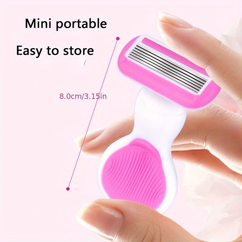 Women Compact 6-Layer Manual Razor with Non-Slip Handle and Replaceable Blades