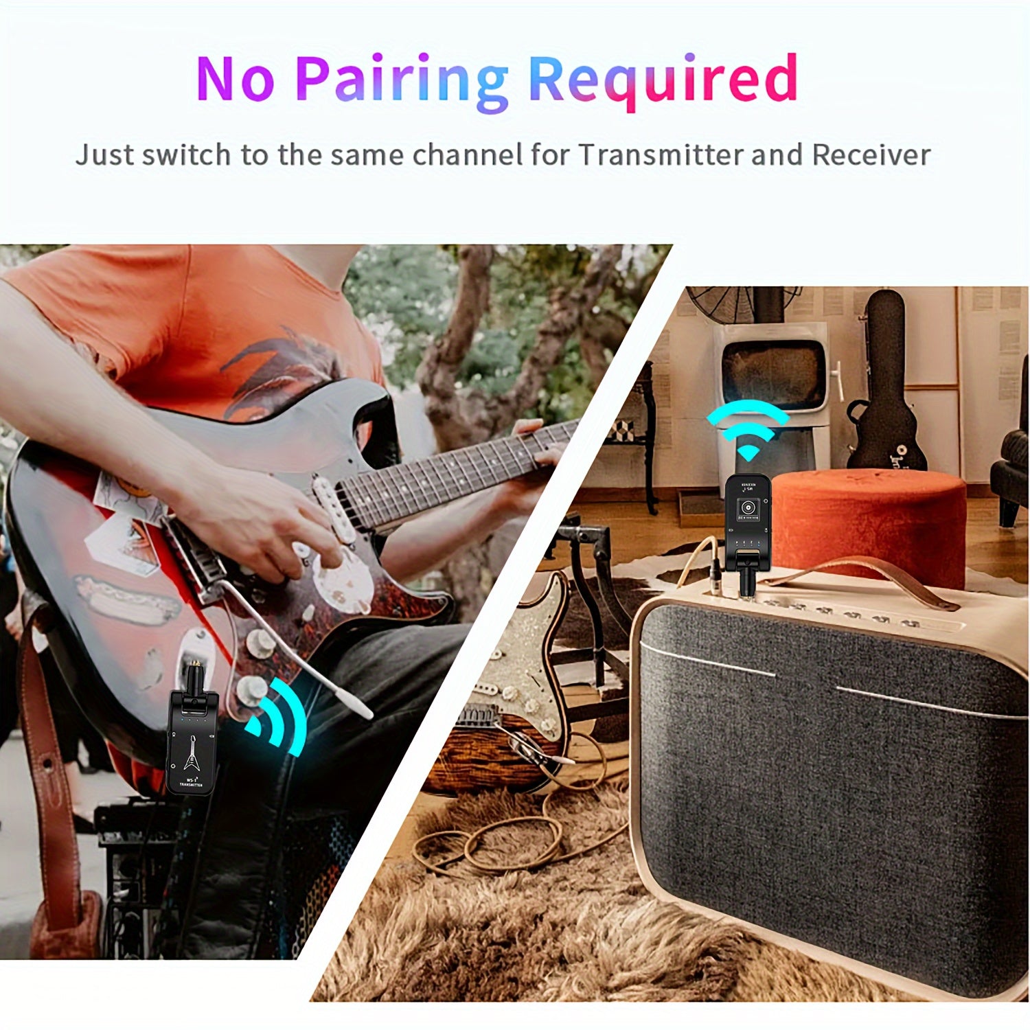 Sistema inalámbrico para guitarra y bajo negro ABS carga USB pantalla LCD