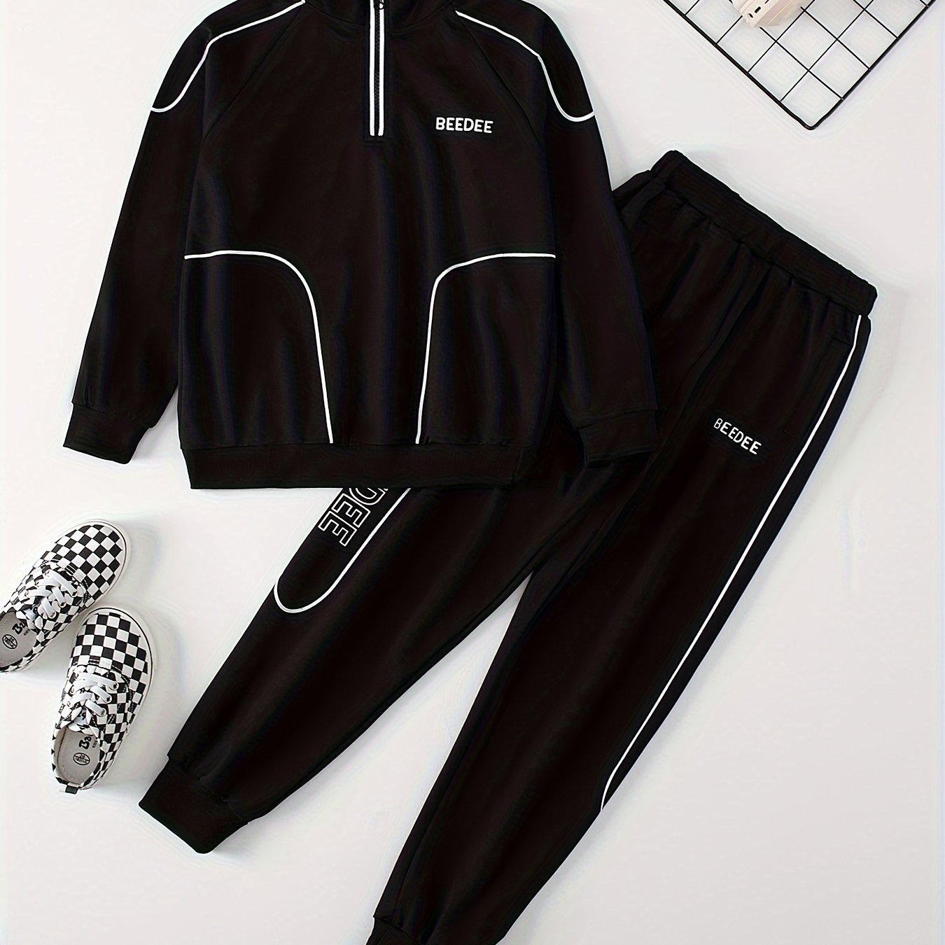 Boys' Polyester Casual Sportswear Set Includes Zip-Up Jacket and Joggers for Spring Fall Outdoor Activities
