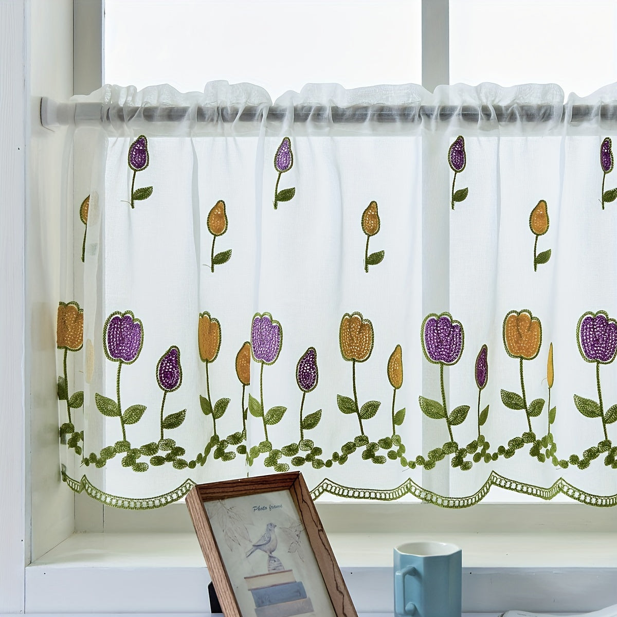 Sheer Embroidered Curtain Valance for Living Room or Cafe Decor 1 Piece