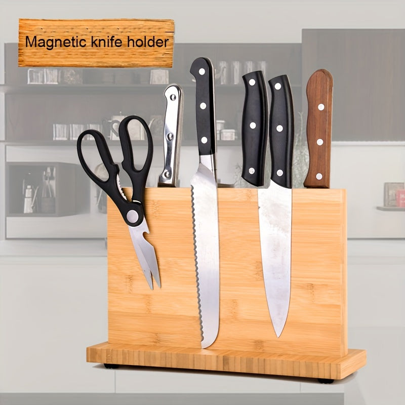 Bamboo Magnetic Knife Holder for Kitchen Wall Storage Durable and Space-Saving