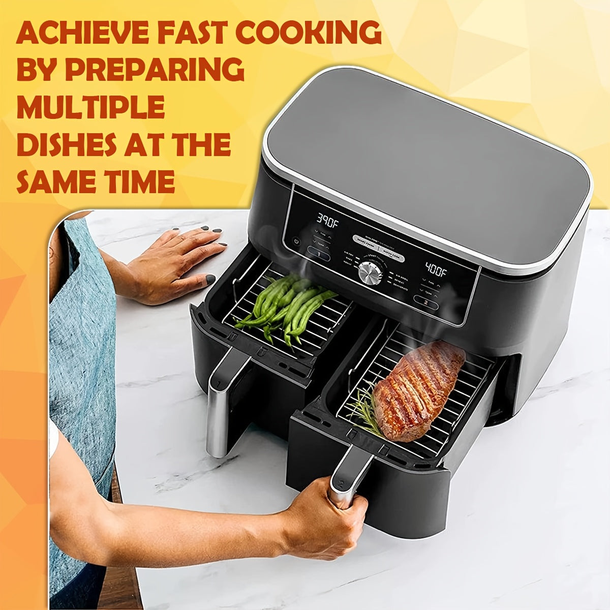 Juego de 2 rejillas de acero inoxidable para freidora de aire con brochetas y revestimientos de silicona para Ninja Air Fryer