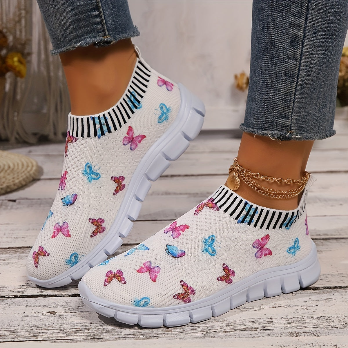 Women's Knitted Slip-On Sneakers with Platform Soft Sole and Breathable Design