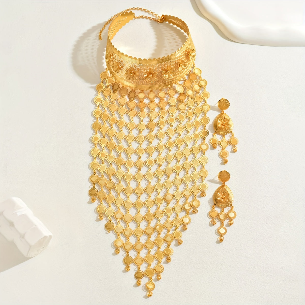 Conjunto de collar y pendientes con colgante de girasol vintage bañados en oro para bodas y fiestas