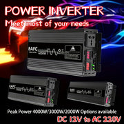 Car Power Inverter 12V to 220V Pure Sine Wave 2000W Continuous Peak 4000W