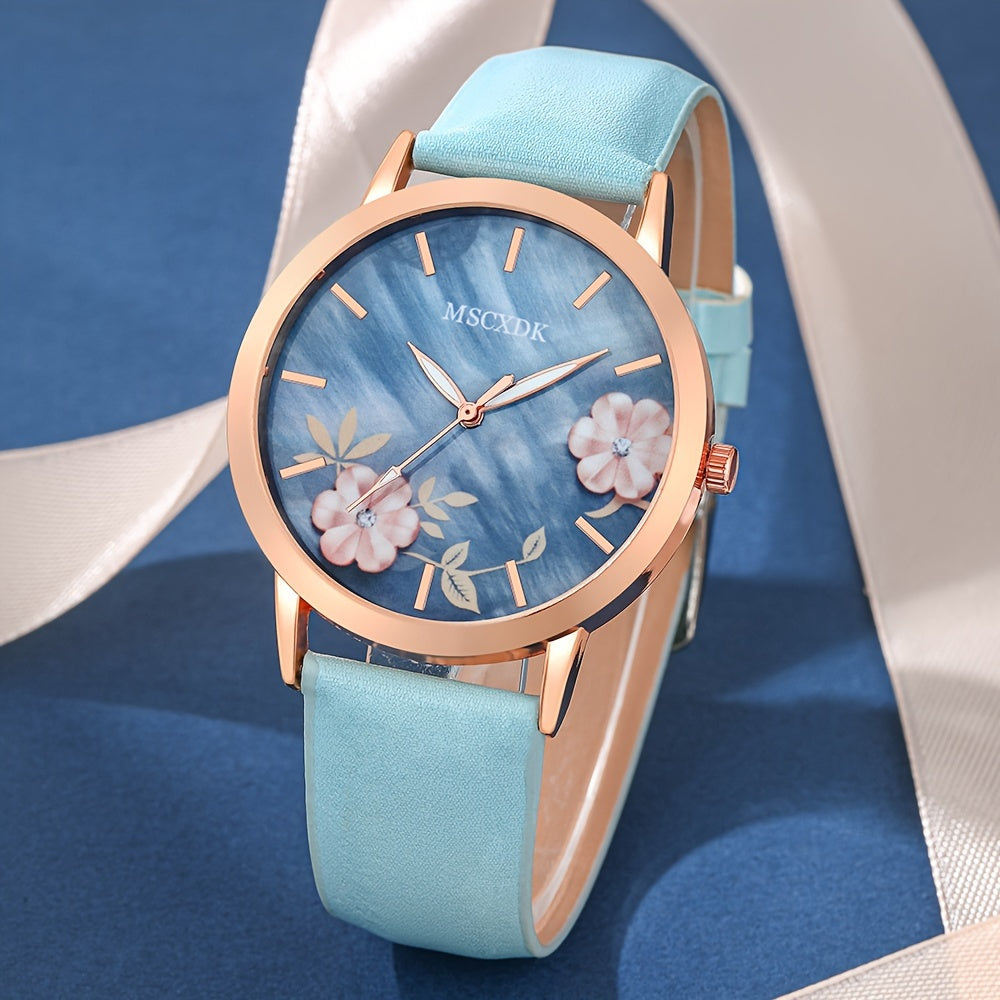 Ayollar modasi soati to'plami, kvarts mexanizmi, sun'iy charm bilan taqilgan va hamyon bilan