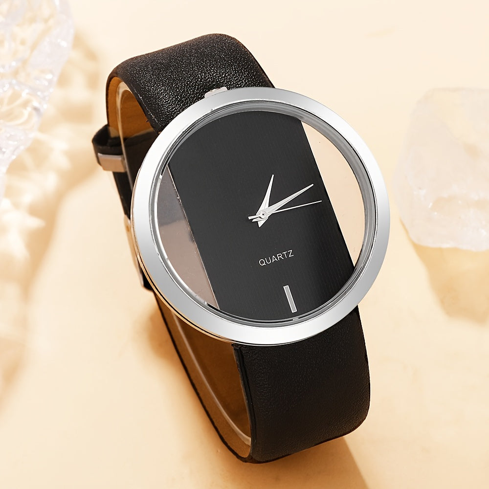 2 ta ayollar modasi soatlari to'plami, bo'sh dizayni bilan, kvarts mexanizmi, PU charm bilan yurak bilagti