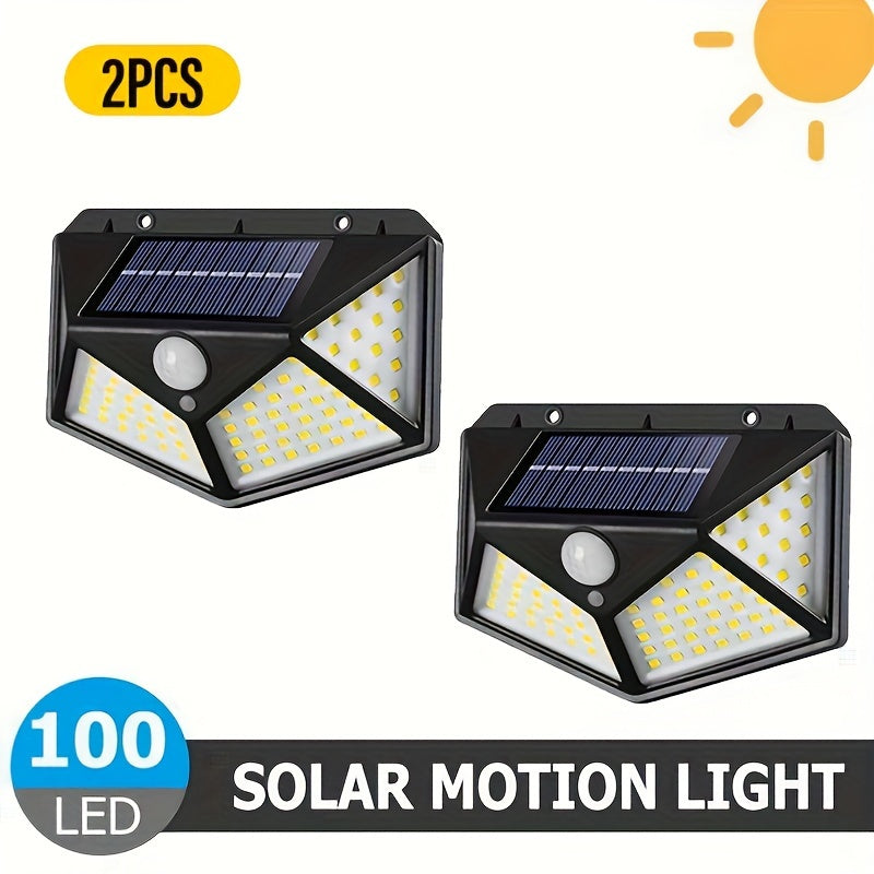 100 LED Solar Outdoor Lights with Motion Sensors Wall Mount Garden Fence Deck Garage