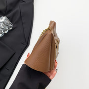 Women's Faux Leather Crossbody Bag with Metal Chain Strap and Mobile Phone Pouch