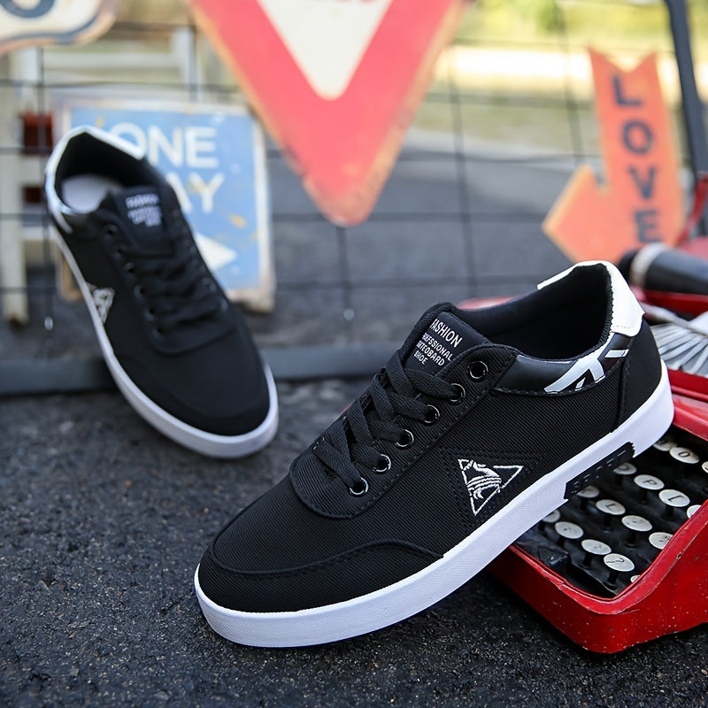 Zapatillas de lona para hombre con suela antideslizante transpirable, casual y deportivas, en negro y blanco