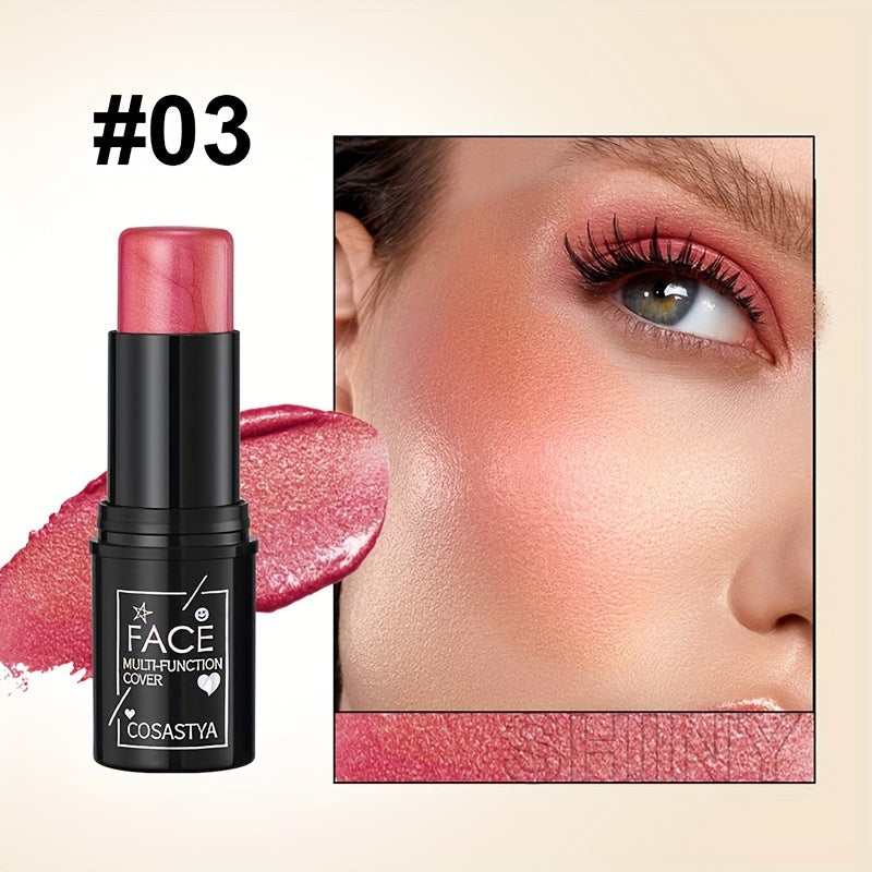 Women Waterproof 3-In-1 Color Makeup Stick Blush Eye Shadow Pink Brown