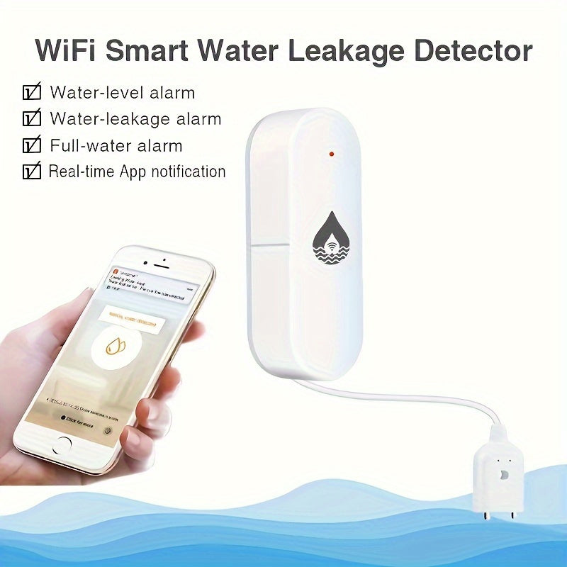 Smart WiFi Su Oqishi Aniqlagichi - Haqiqiy vaqt rejimida ogohlantirishlar, USB quvvatlanadi, uy/yer osti uchun oson o'rnatish, Smartlife va Tuya bilan mos keladi, batareyalar talab qilinmaydi.