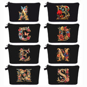 Bolsa de maquillaje negra para mujer con patrón de mariposas y flores para organizar los esenciales de belleza