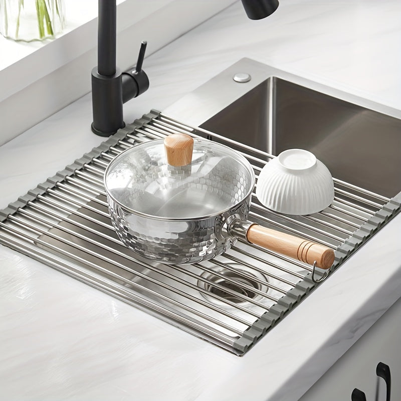 Foldable Dish Drying Rack for Kitchen Sink, Roll-Up Drain Organizer, Space-Saving Kitchen Tool