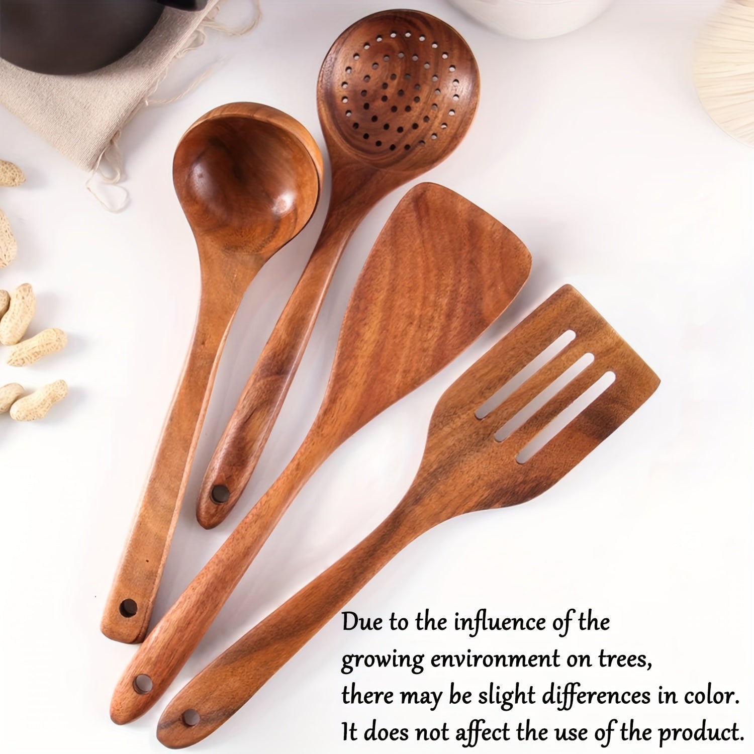 Set of 4 Wooden Cooking Utensils with Comfort Grip Handles for Nonstick Cookware