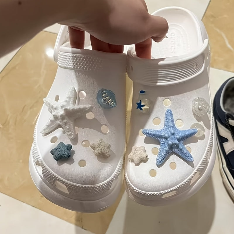9PCS Ocean Resin Starfish Shell Shoe Charms for DIY Slippers Phone Case Craft