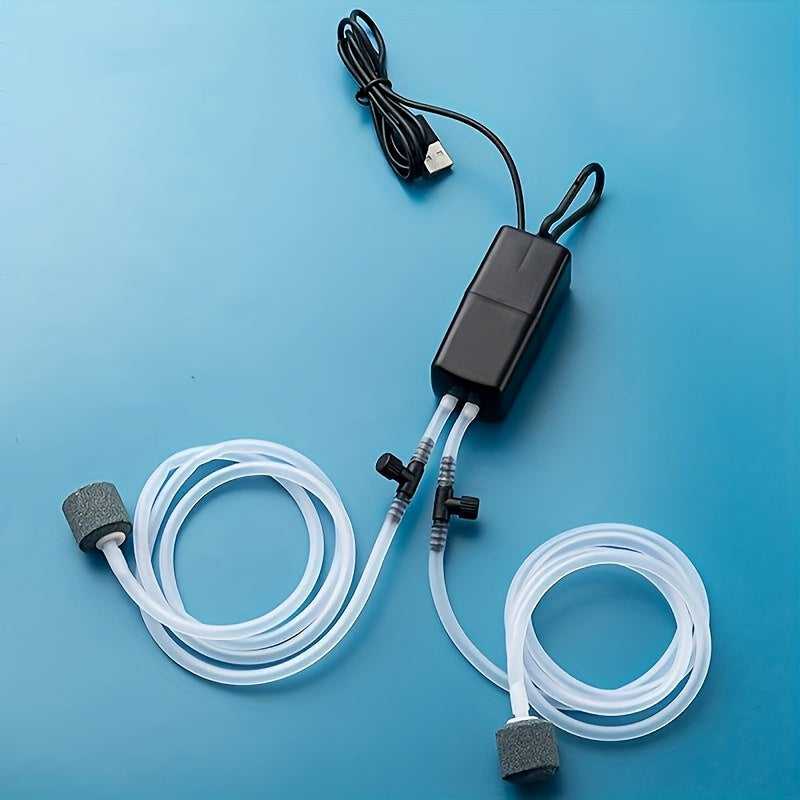 USB Aquarium Air Pump Dual-Port Quiet Oxygenator with Air Stone for Fish Tanks