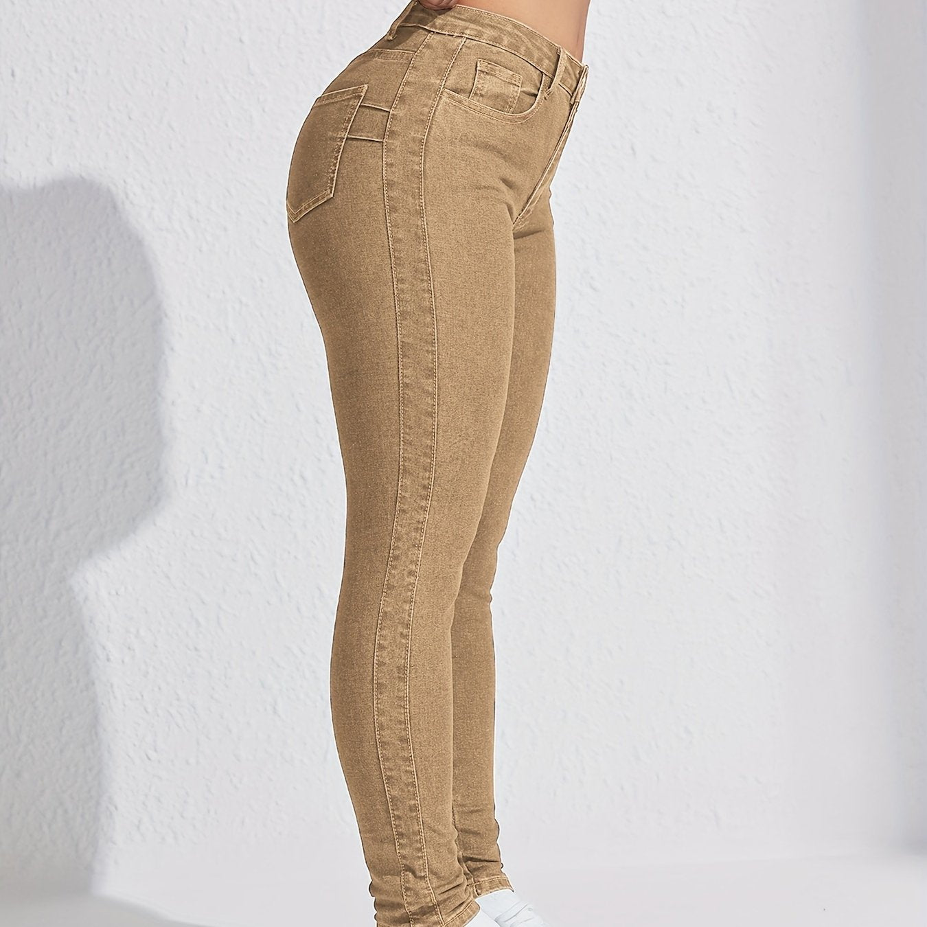 Women's Khaki Skinny Jeans Stretch Denim All-Season Machine Washable