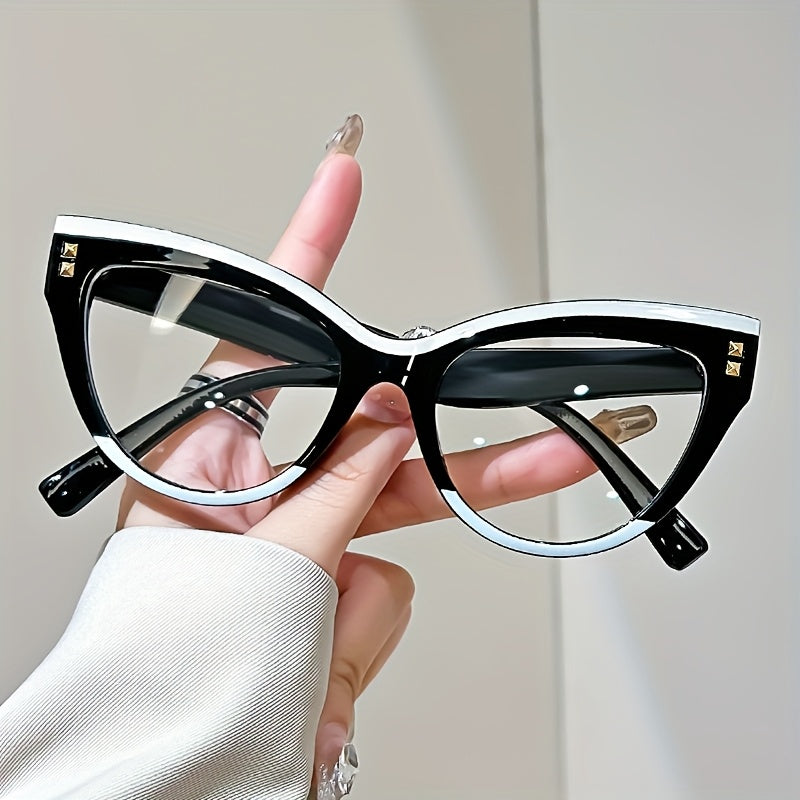 Cat Eye Reading Glasses with Metal Hinge and Color Block Design +1.0 to +4.0