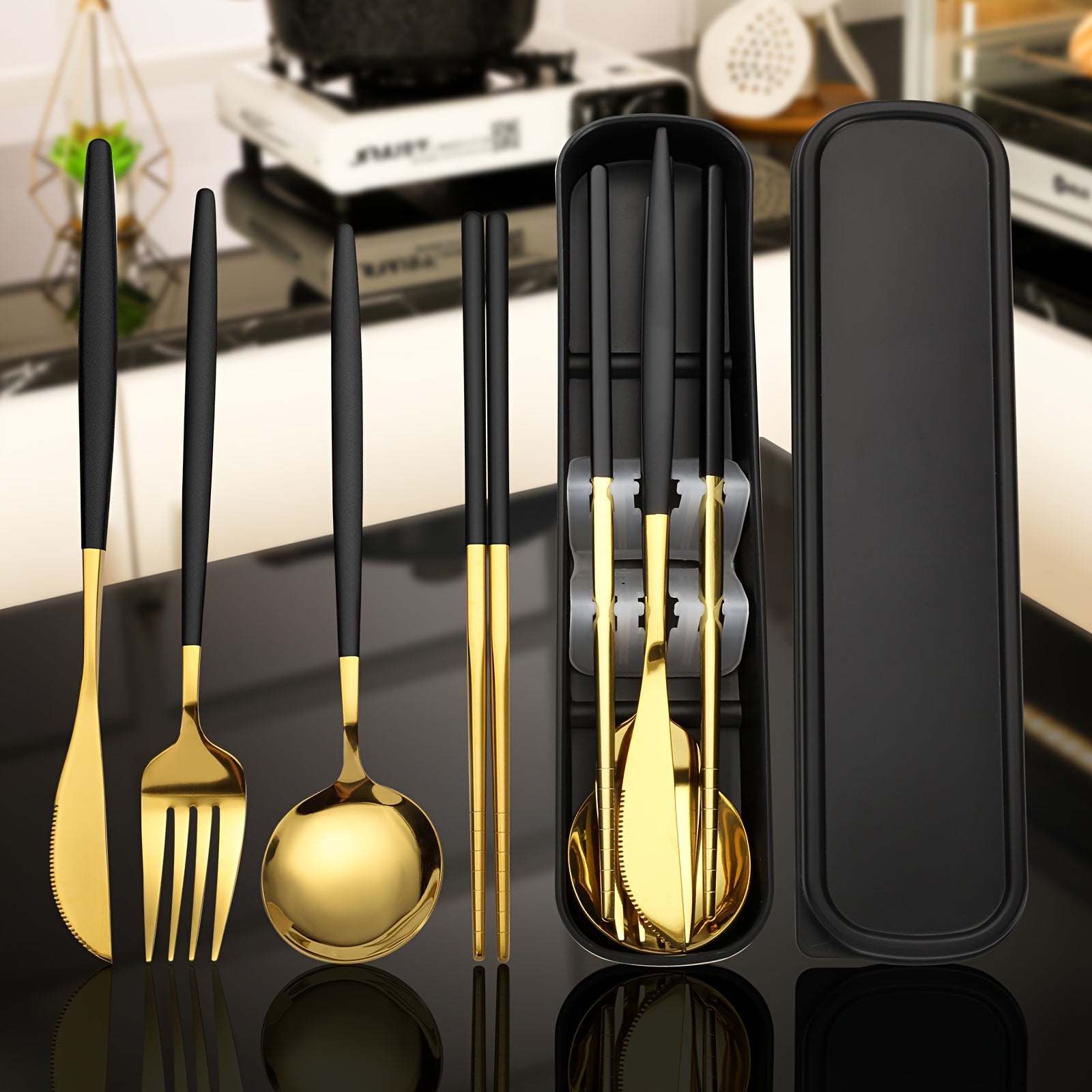Stainless Steel Flatware Set 5-Piece Travel Utensil Set with Storage Box