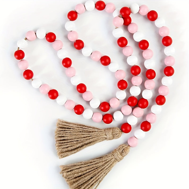 Rustic Farmhouse Beads Garland with Tassels for Mantel Decor Eco-Friendly Wooden Wreath