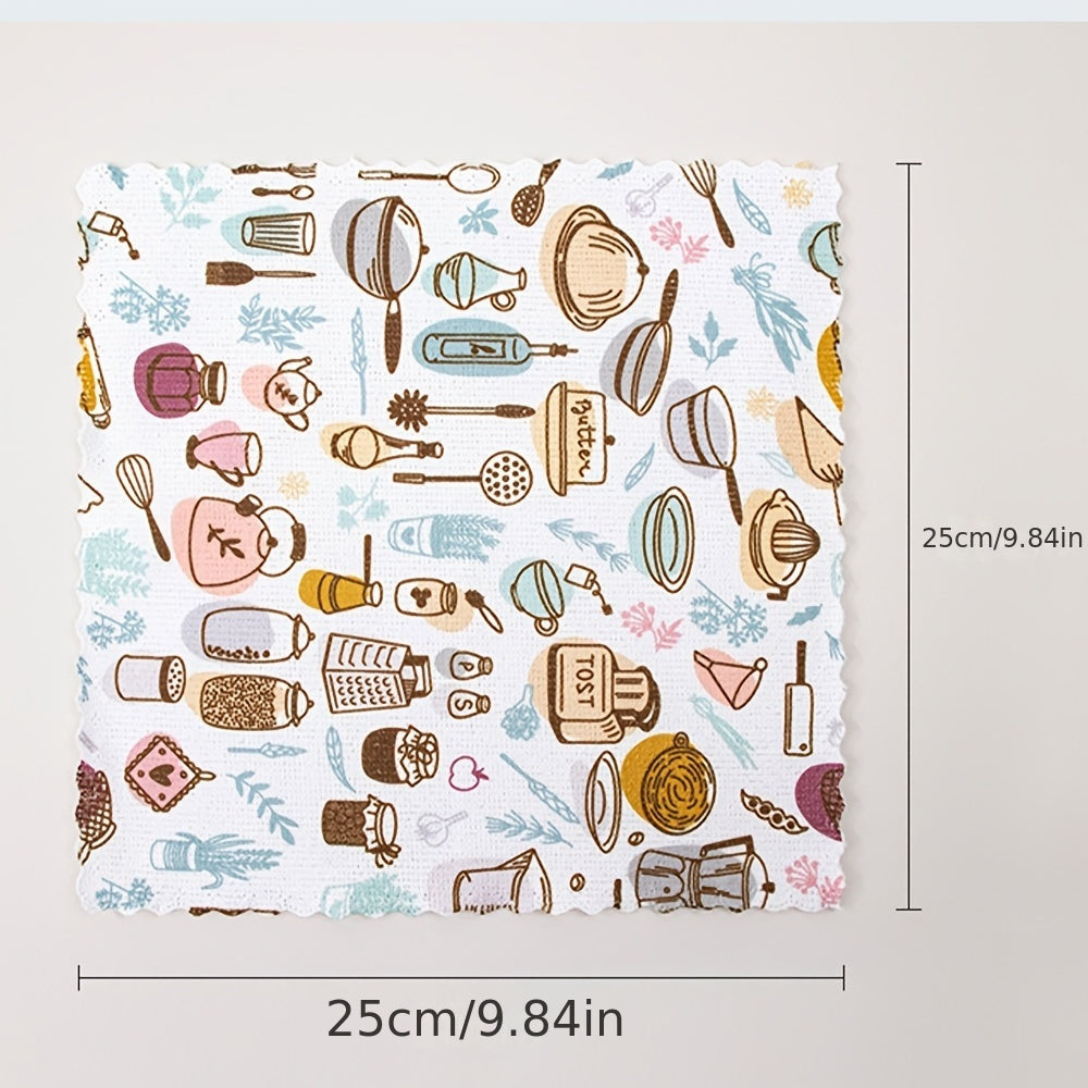 Plush Retro Coffee Microfiber Kitchen Washcloths Soft Absorbent Reusable