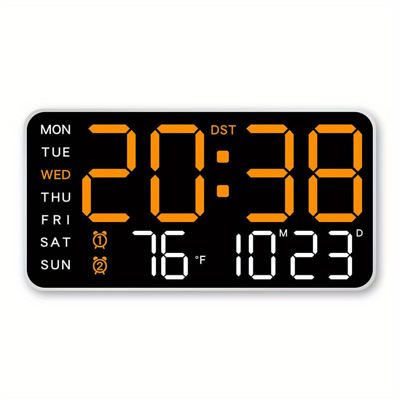 Digital Wall Clock with Voice Control Dual Alarms USB Power Temperature Display Adjustable Brightness Black