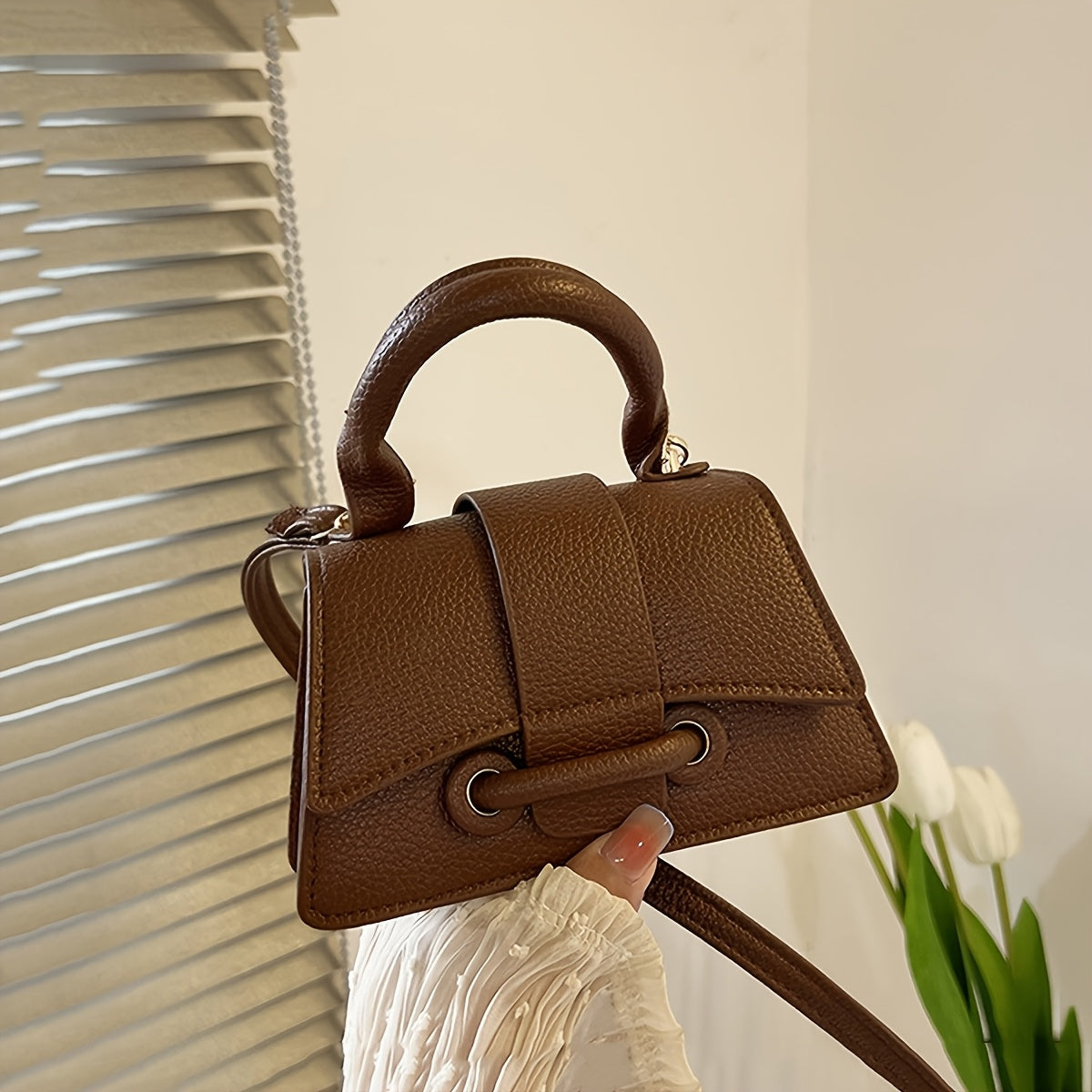 Girls Mini Crossbody Bag PU Lightweight Adjustable Strap Top Handle for Daily Outings