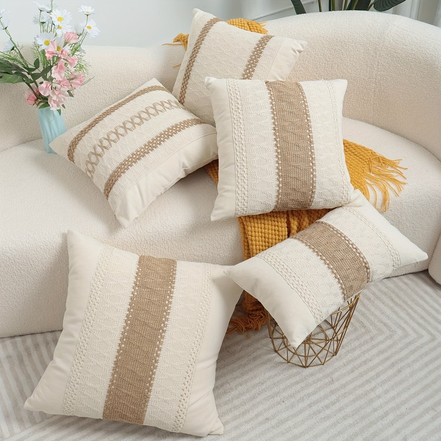 Bohemian Polyester Tassel Pillow Cover Rectangular and Square for Living Room and Bedroom