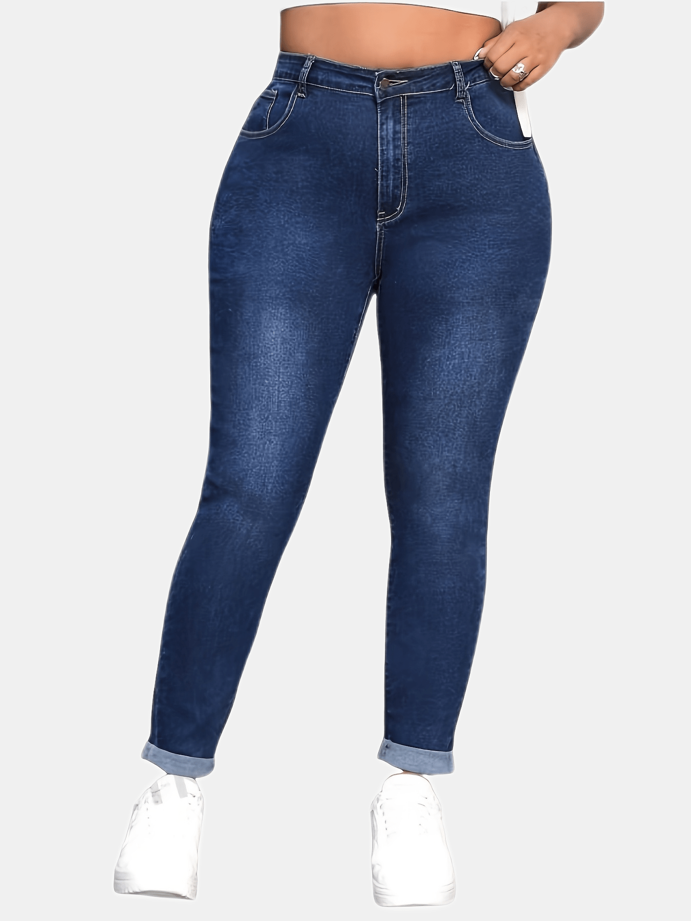 Ayollar uchun skinny jinslar, qalin ko‘k, yuqori bo‘yinli, kundalik denim shimlar