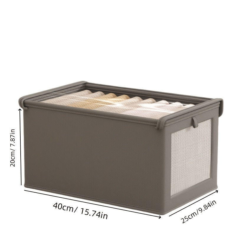 To‘g‘ri burchakli saqlash qutisi, to‘rli derazasi bilan, suv o‘tkazmaydigan Oksford matosidan tayyorlangan. Kiyim, ichki kiyim, yostiq va ko‘rpa to‘plashi uchun ideal. Uy, yotoqxona yoki talabalar yotoqxonasida joyni tejash uchun ajoyib.