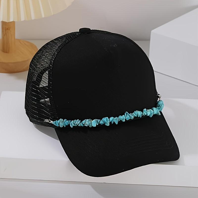 3-Piece Baseball Cap Set with Artificial Pearl Turquoise and Stainless Steel Chains for Parties and Daily Wear