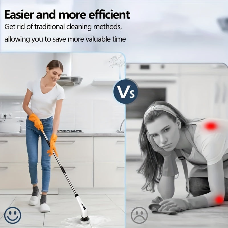 Electric Cleaning Brush Set with 8 Replaceable Heads Cordless Rechargeable for Floors Bathroom Tiles