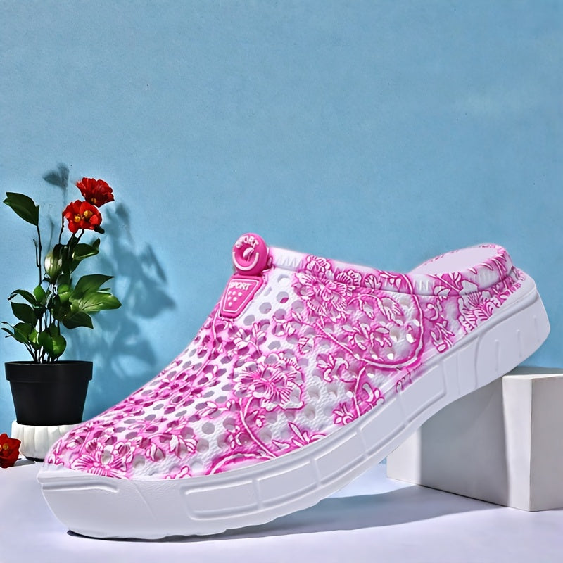 Women’s Breathable EVA Clogs Blue and White Porcelain Design Slip-On Shoes