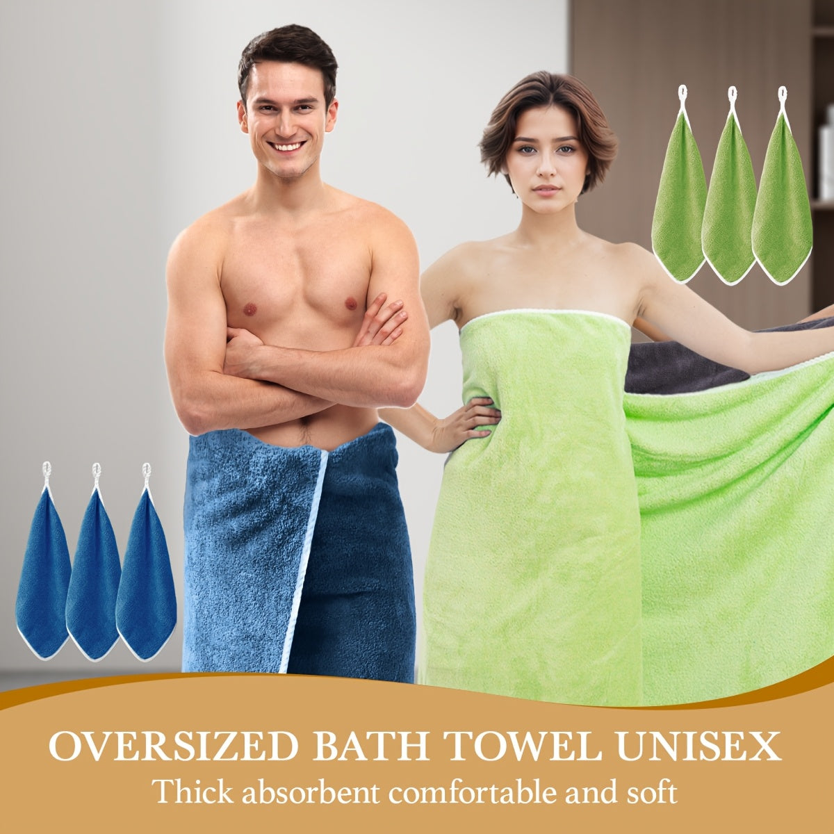 Juego de 8 toallas grandes suaves y absorbentes con turbante para secar el cabello