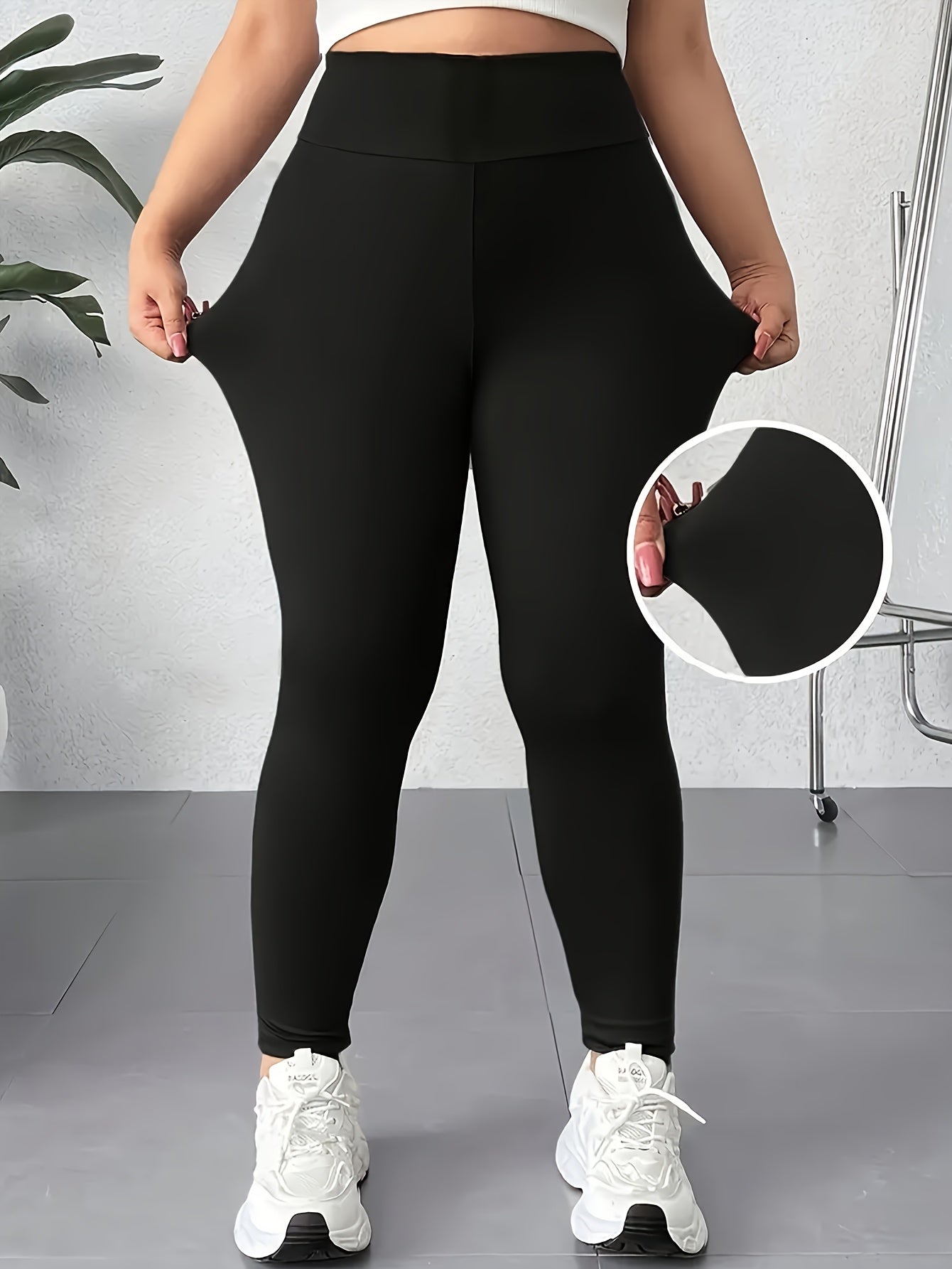 Women's High-Waist Yoga Leggings Set Black Polyester Spandex Workout Tights
