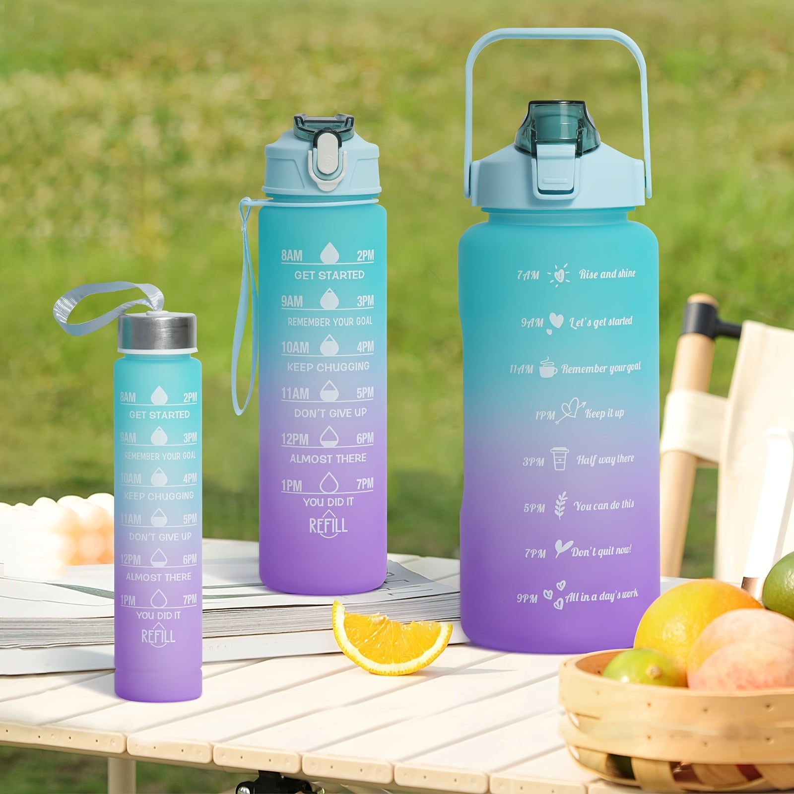 Gradient Color Frosted Water Bottle with Straw Leak-Proof 300ml 750ml 2L for Outdoor Activities