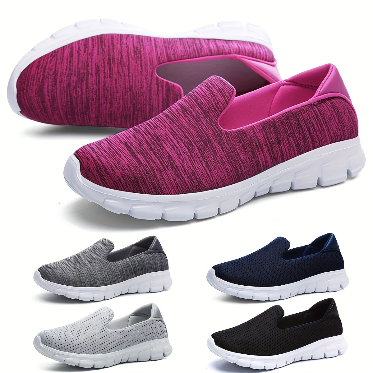 Lightweight Breathable Slip-On Sneakers for Women with Stripes and Low Top Design