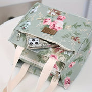 Insulated Waterproof Lunch Bag with Aluminum Foil Floral Canvas Large Capacity for Work Travel Picnics