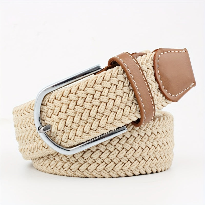 Unisex Canvas Belt with Braided Waistband and Pin Buckle for Casual Jeans