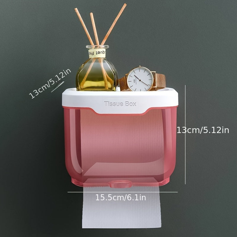 Водонепроницаемый настенный держатель для салфеток с ящиком и самоклеящимся диспенсером для рулонов для ванной. Многофункциональная коробка для туалетной бумаги с верхней полкой для хранения для домашнего и ванных принадлежностей -