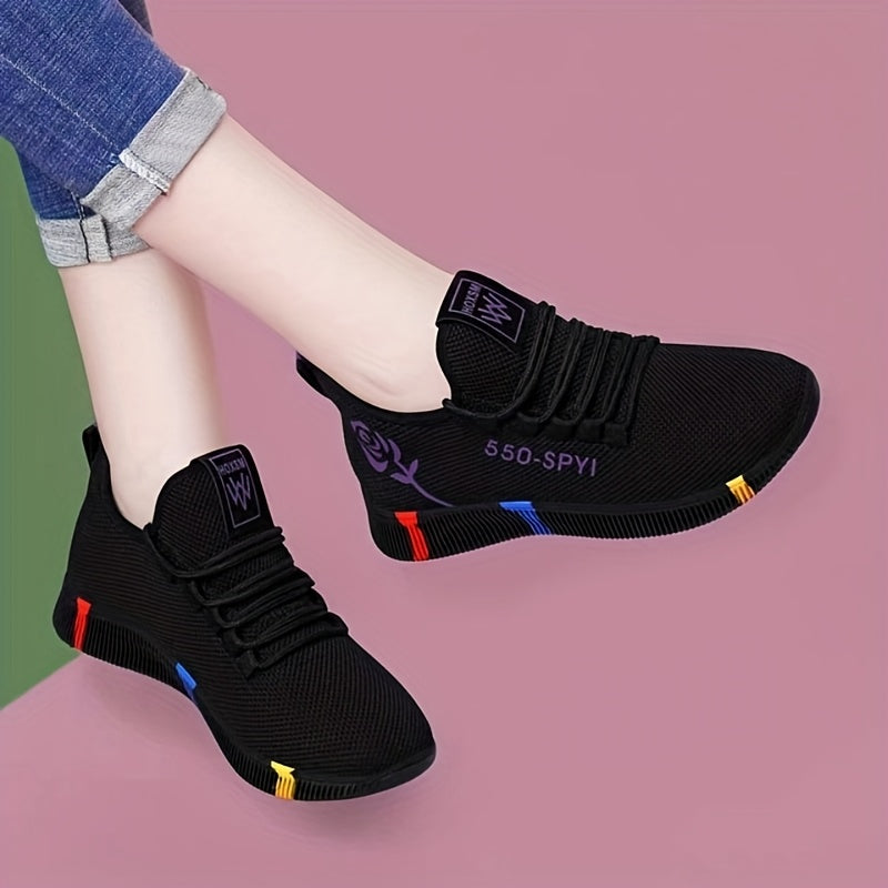 Women's Casual Low-Top Sneakers Black Red Multicolor Breathable Fabric