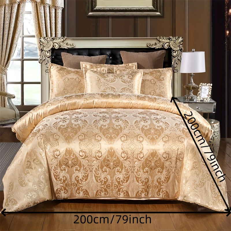 European-Style Satin Jacquard Quilt Cover Set with Pillowcases Bedding Set