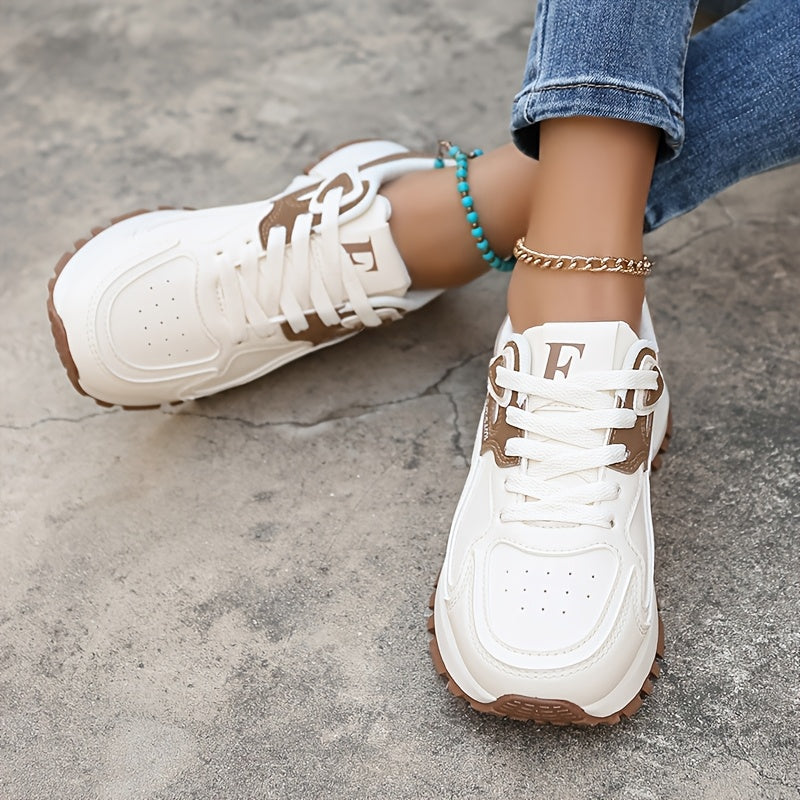 Women's Canvas Platform Sneakers, Contrast Colors, Casual Lace-Up Shoes