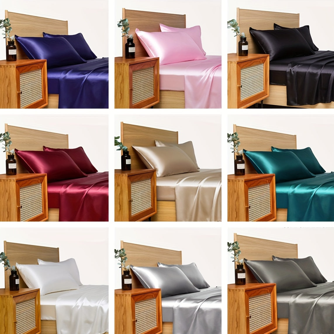 Satin Sheet Set 3 or 4 Piece Includes Fitted Flat Sheets and Pillowcases