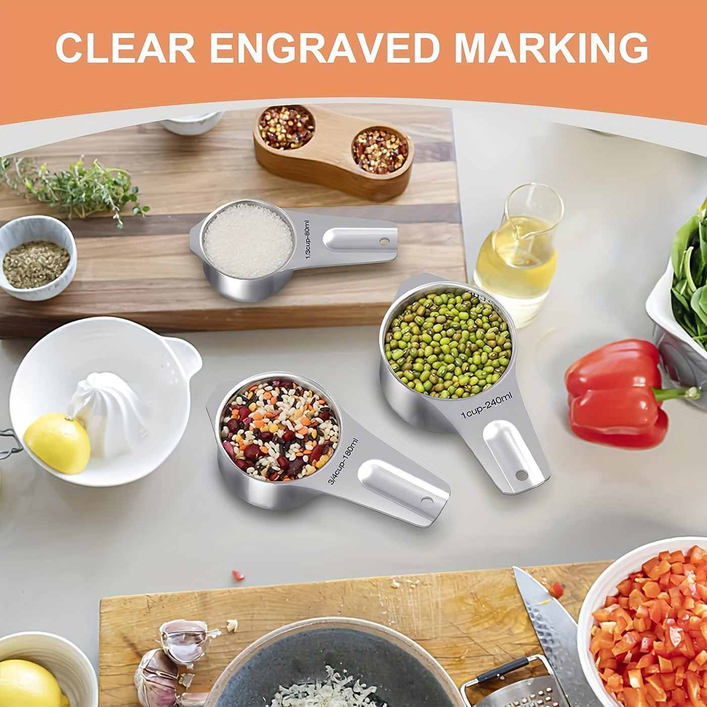 Set of 20 Kitchen Measuring Cups and Spoons Stainless Steel Nesting Baking Tools