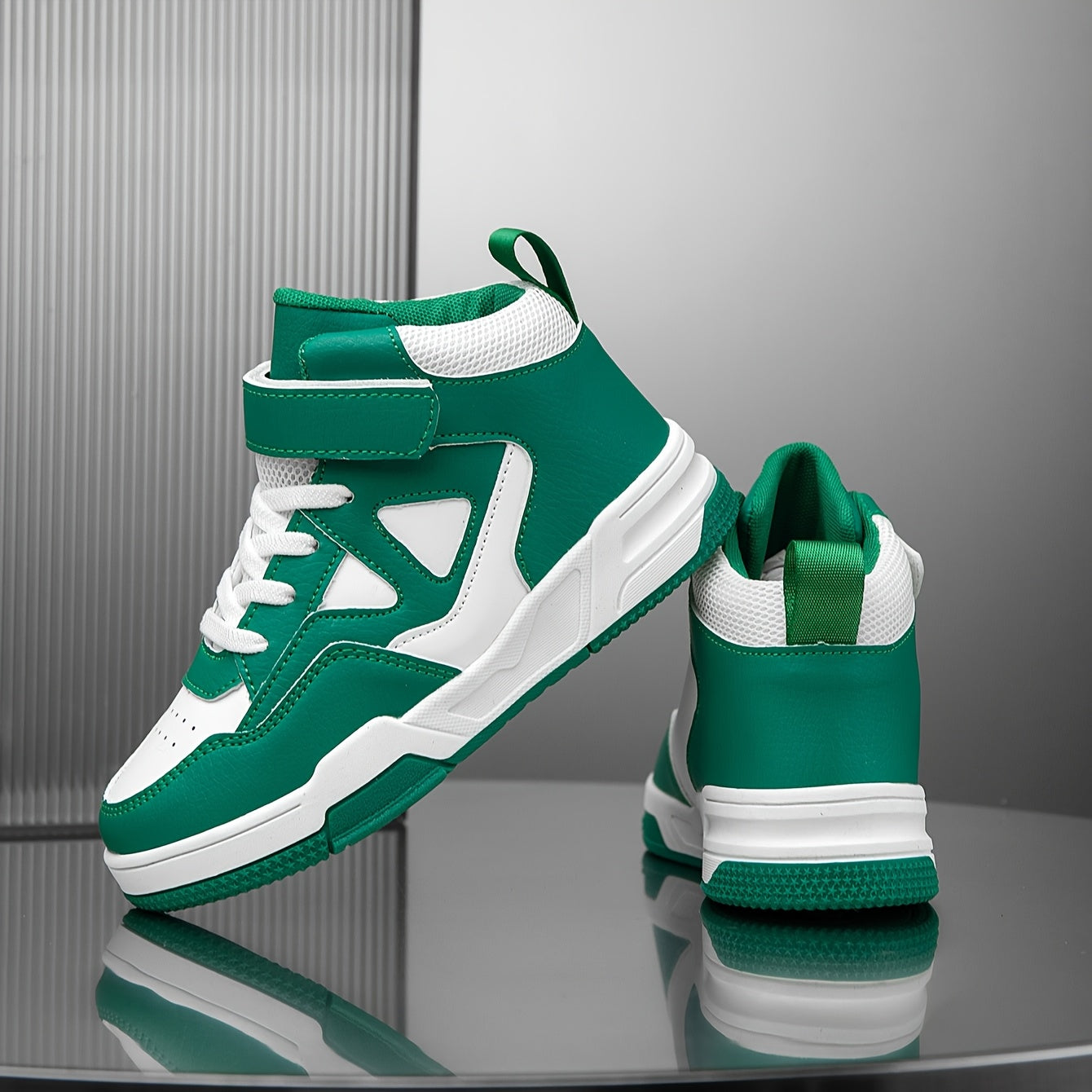 Мужские высокие кроссовки с геометрическим цветовым блоком, застежкой-липучкой и прочным верхом из ПУ