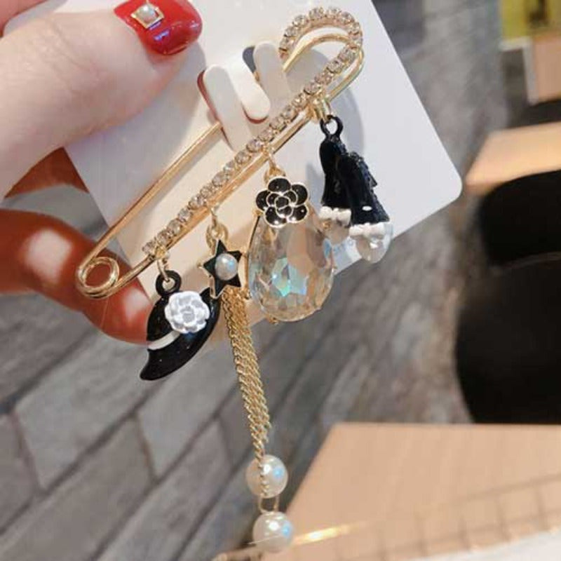 Elegant Rhinestone Tassel Brooch Pin Enamel Flower Corsage for Formal and Casual Wear
