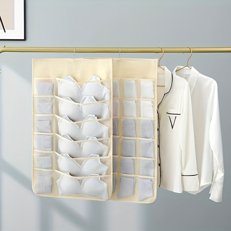 Double-Sided Hanging Underwear Organizer with Grids Foldable Storage for Socks Bras
